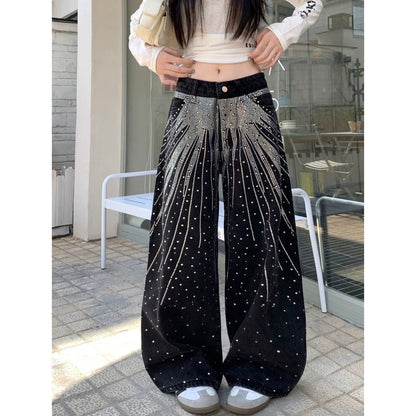 Jeans rétro à grandes poches type machette pour femme