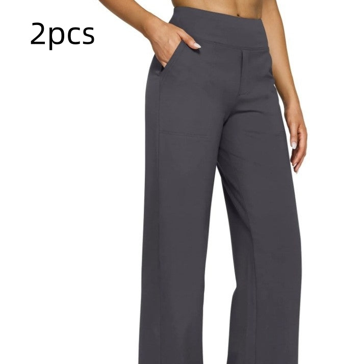 Pantalon droit taille haute en maille à poches