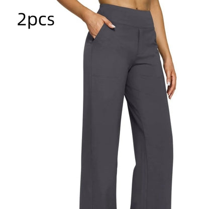 Pantalon droit taille haute en maille à poches