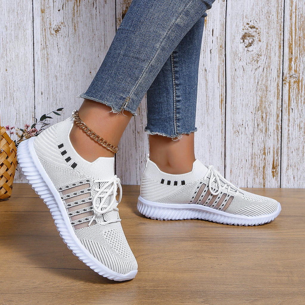 Baskets décontractées à lacets en maille respirante, tissage volant, bout rond, chaussures de marche et de course