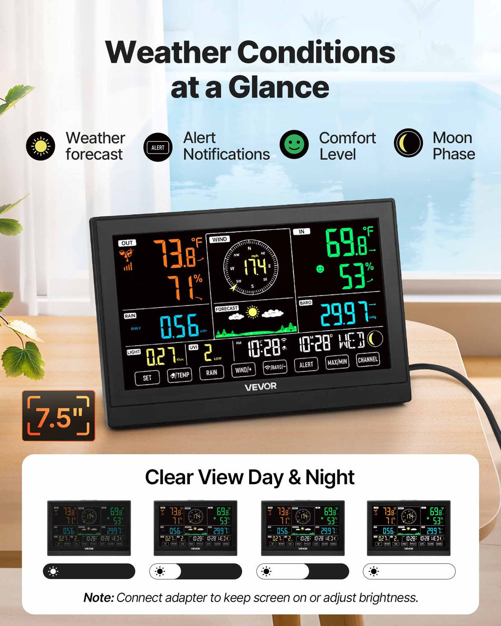 7-in-1 Wi-Fi Weather Station With APP, 7.5 In Display