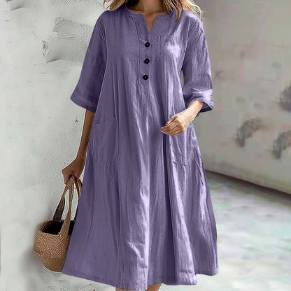 Combinaison ample à trois boutons et poches pour femme
