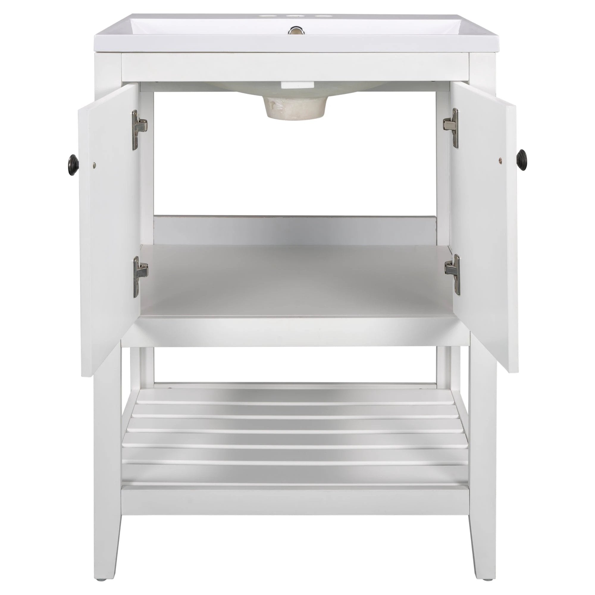 24" White Modern Sleek Bathroom Vanity Elegant Ceramic Sink with Solid Wood Frame Open Style Shelf by eprolo