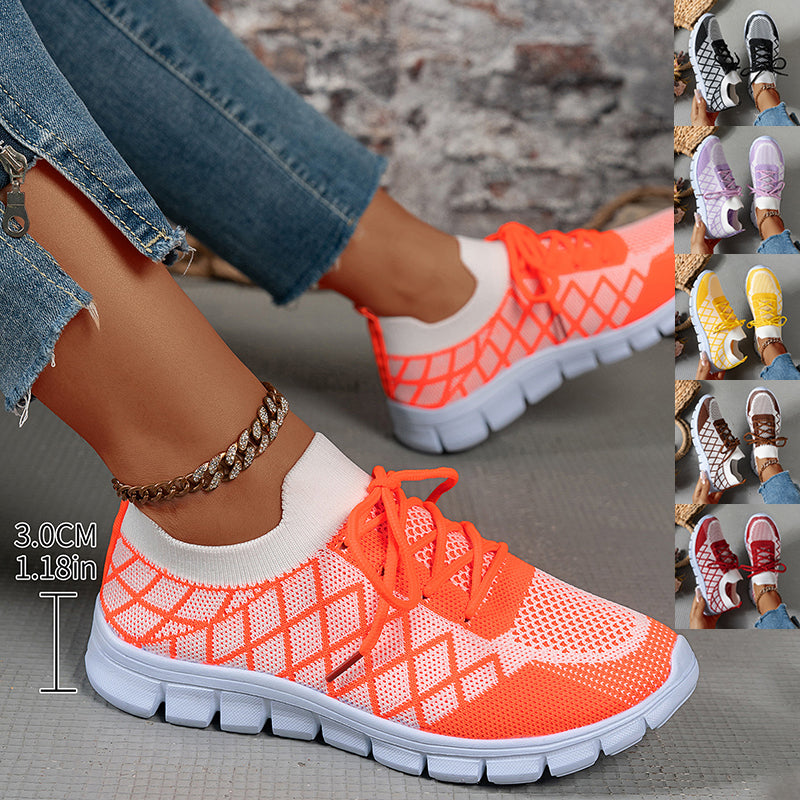 Baskets en maille Colorblock à carreaux et lacets, chaussures décontractées, mode, respirantes, de marche, de course, de sport pour femmes