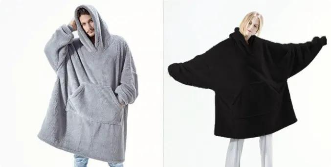 AdTec hoodie sweatshirt with oversized fit and large front pocket, gray and black fleece (2-pack)