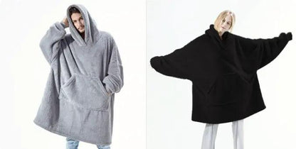 AdTec hoodie sweatshirt with oversized fit and large front pocket, gray and black fleece (2-pack)
