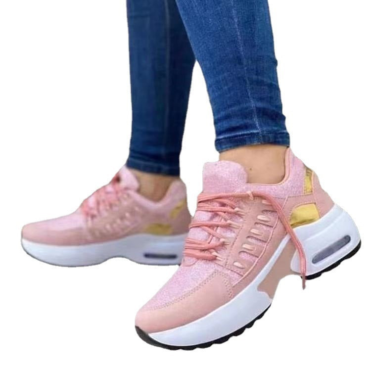 Baskets à lacets pour femmes, chaussures de sport à talon compensé pour la course