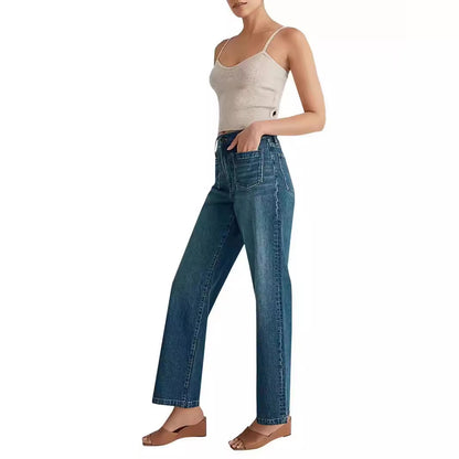 Jean Femme Lavé Jambe Large Poche Carrée