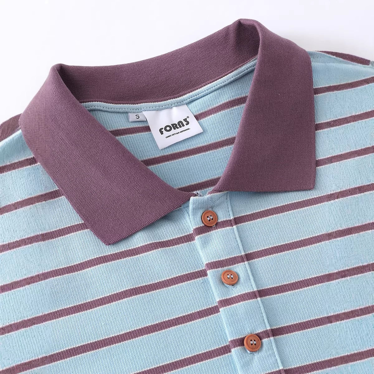 Loose short striped polo collar T-shirt