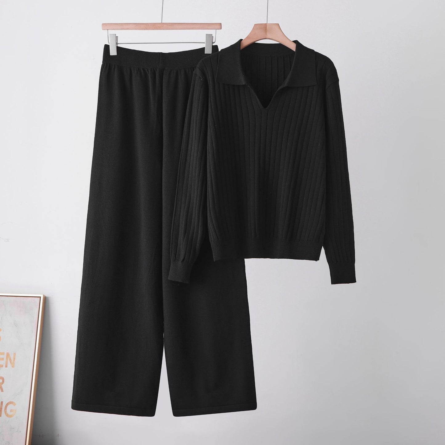 Conjunto de suéter de cuello alto liso para mujer