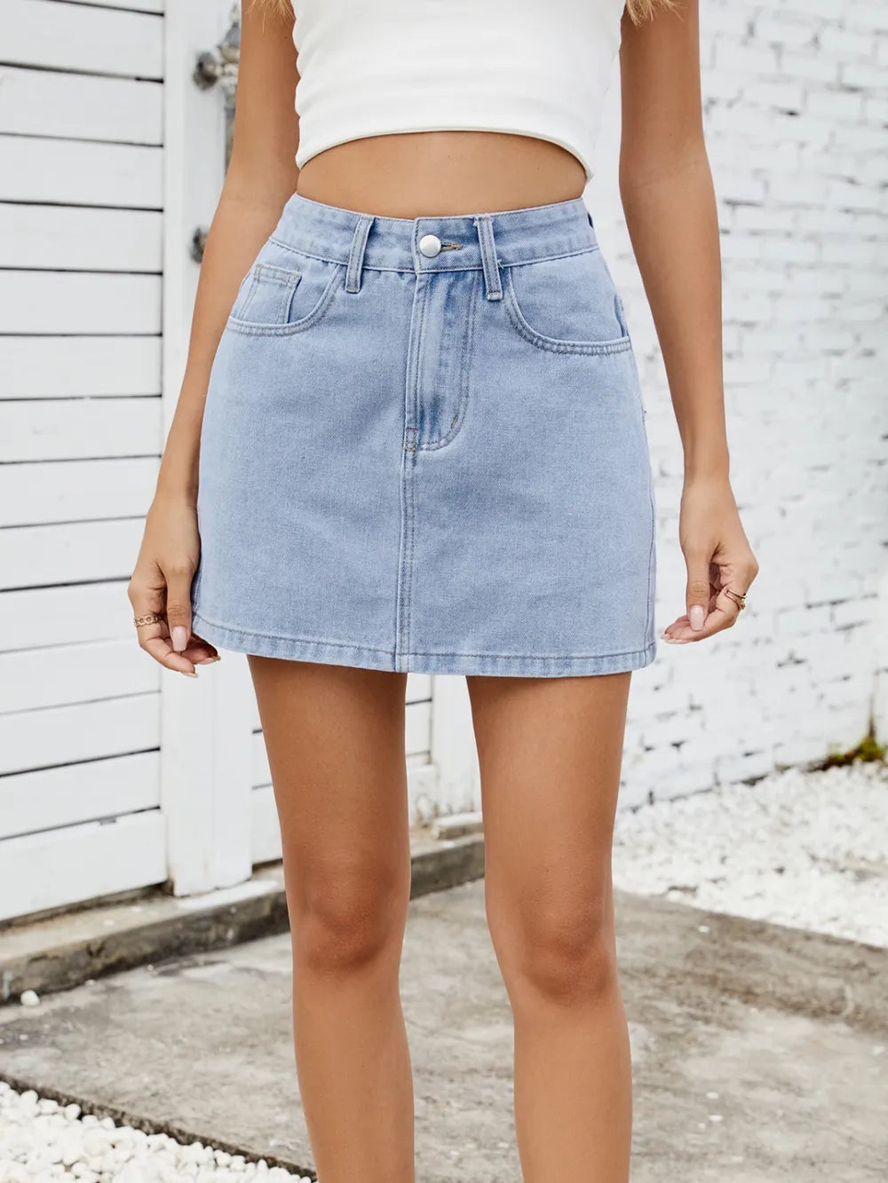 Mini-jupe en jean unie