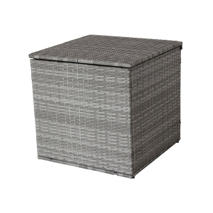 Juego de sofá de jardín de mimbre y ratán de 4 piezas con baúl de almacenamiento, gris