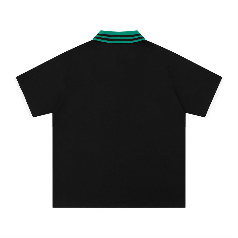 Color blocked lapel short sleeved T-shirt