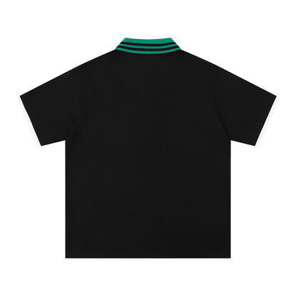 Color blocked lapel short sleeved T-shirt