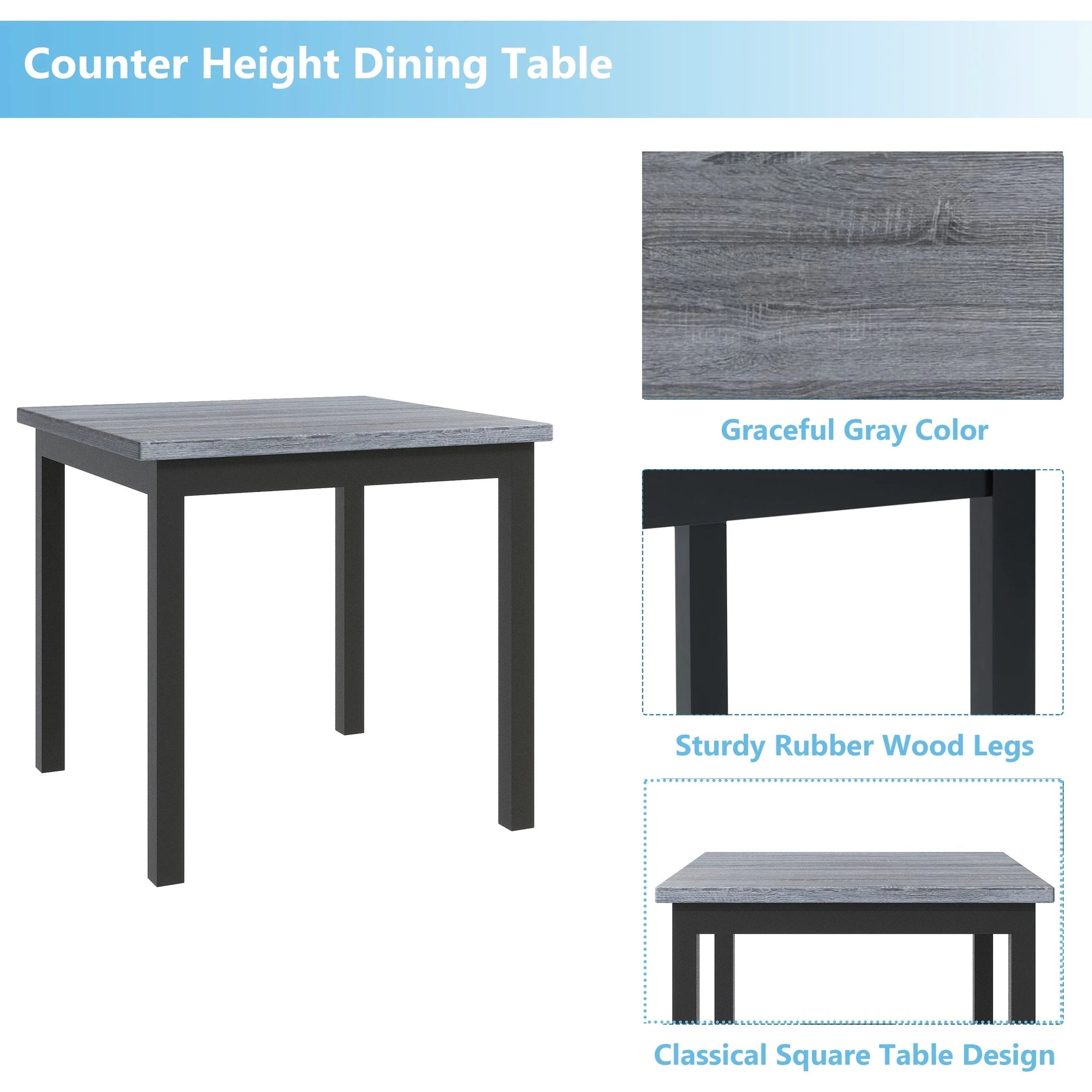 TOPMAX 5-piece cabinet dining table set, wooden square dining table and chairs, and 4 soft cushioned high back chairs in black by eprolo