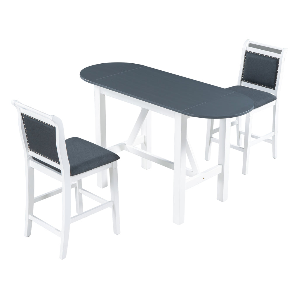 Juego de mesa de comedor de altura de mostrador de madera de 3 piezas con hojas abatibles