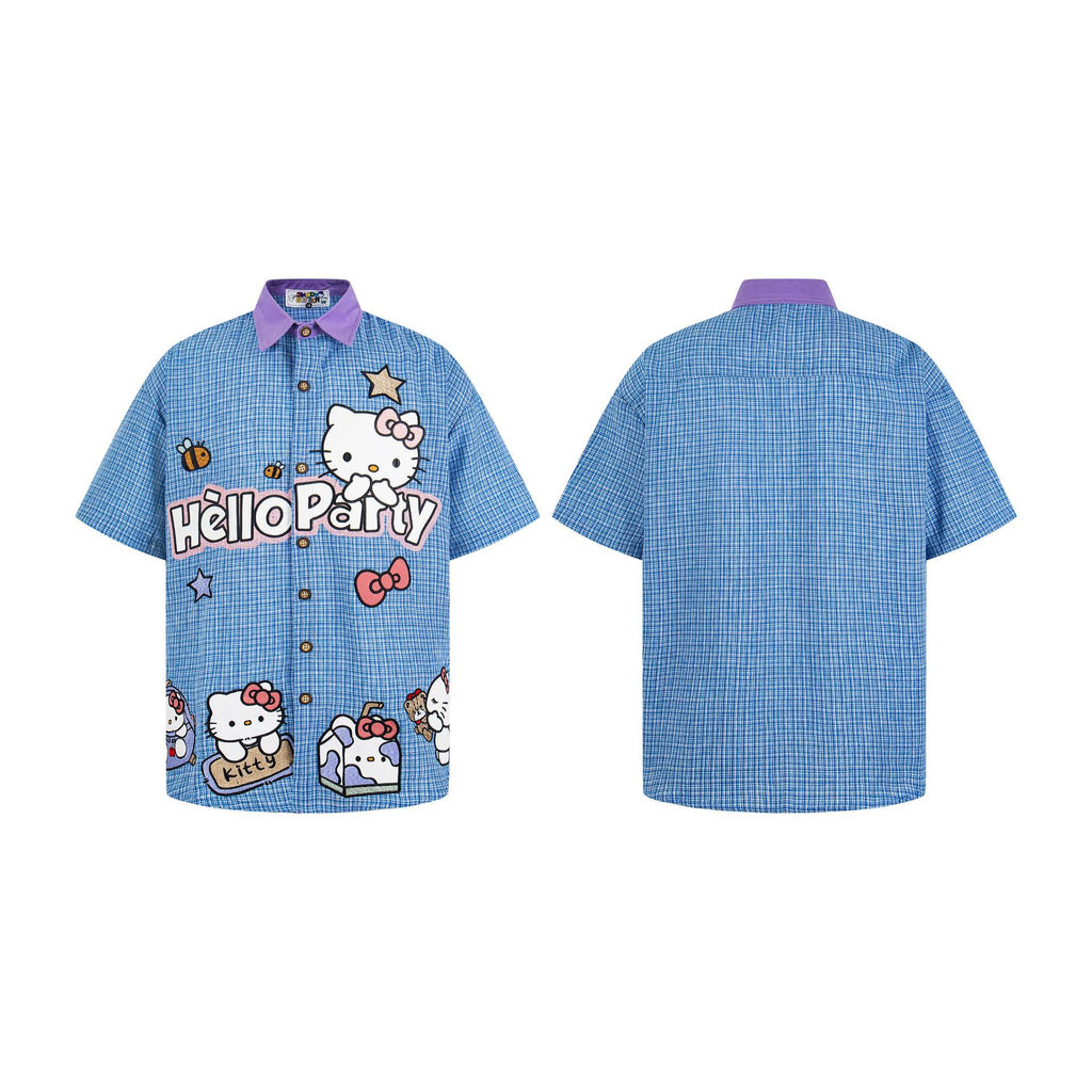 Chemise brodée avec blocs de couleur thème « Fête des chats »