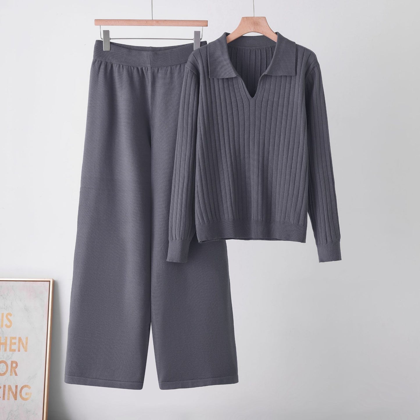 Conjunto de suéter de cuello alto liso para mujer