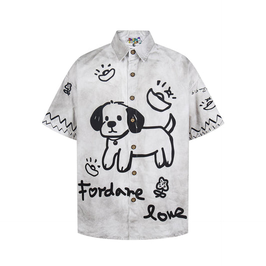Dirty graffiti puppy making old shirt
