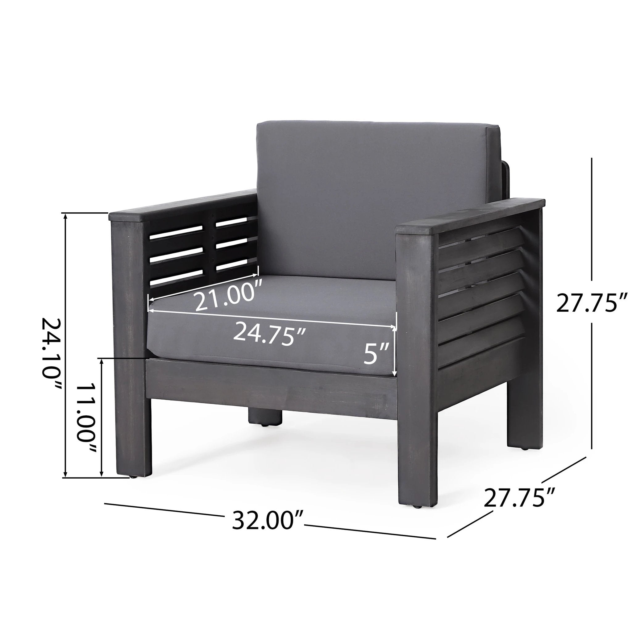 ( Set of 2) Outdoor Acacia Wood Club Chairs with Cushions, Dark Gray, 27.75"D x 32"W x 27.75"H by eprolo