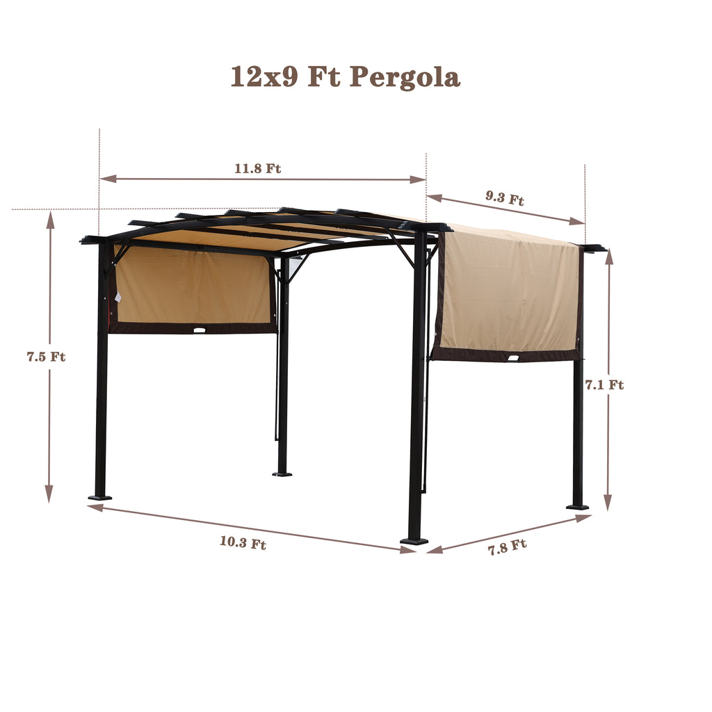 Pergola de jardin extérieure 3,6 x 2,7 m, auvent rétractable, gloriette en acier, abri solaire pour jardins