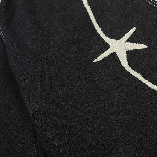 Star Plush Embroidery Washed Denim Cropped Pants