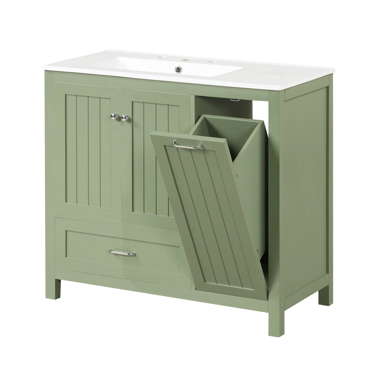 36 inch bathroom vanity with sink, one double door cabinet one large drawer and one flip drawer solid wood and MDF board, green by eprolo