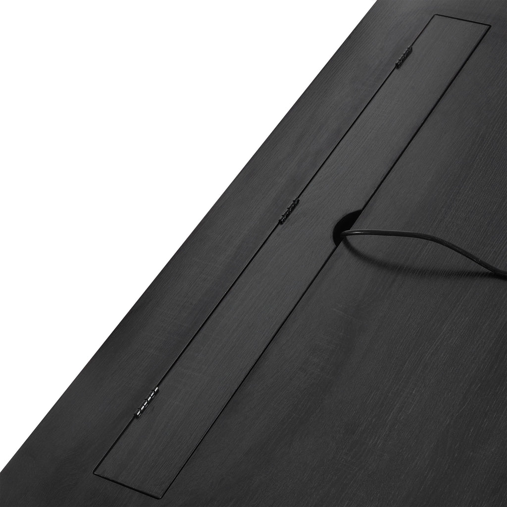 70 inch classic and traditional executive desk with metal trim, writing desk with 2 file drawers, USB ports, and sockets, black by eprolo