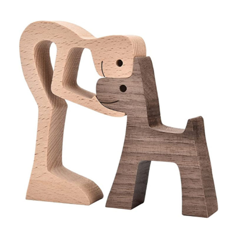 Adorno de Perro en Madera DIY Figura Escultura Decoración del Hogar Un Hombre Un Perro Escultura de Madera Regalos de Navidad Modelo Decorativo