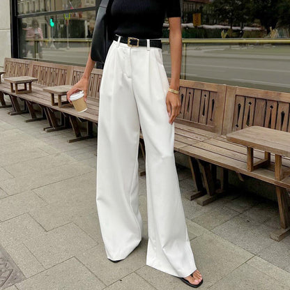 Pantalon blanc taille haute, coupe ample et décontractée