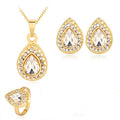 Exquisite Alloy Multi-Color Waterdrop Necklace And Earrings Jewelry Three-Piece Set