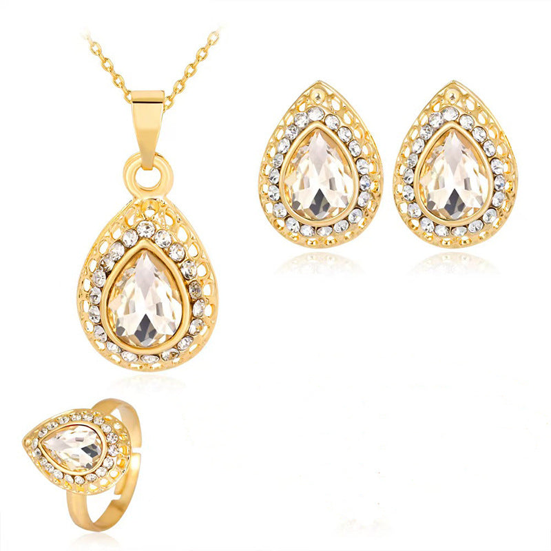 Ensemble de bijoux trois pièces exquis en alliage multicolore : collier et boucles d'oreilles goutte d'eau
