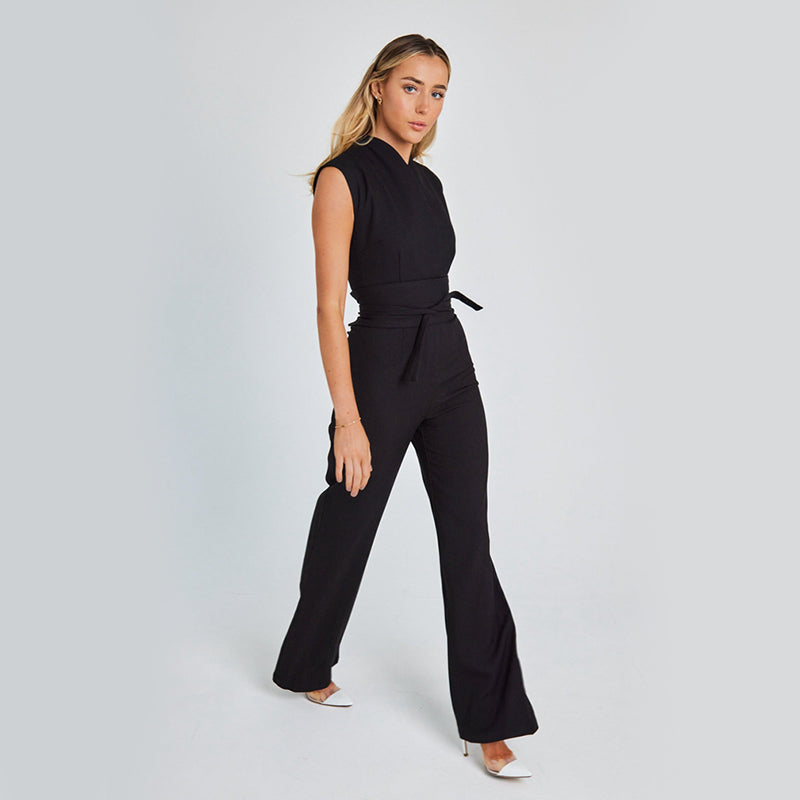 Combinaison Longue Élégante sans Manches pour Femme, Col en V, Jambes Larges, Tenue Décontractée d'Été