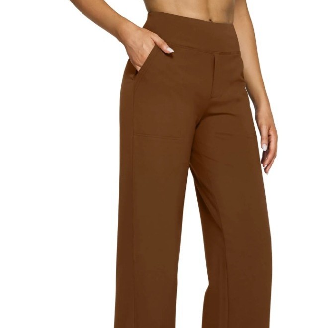 Pantalon droit taille haute en maille à poches