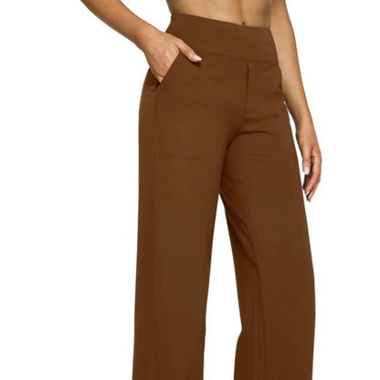 Pantalon droit taille haute en maille à poches