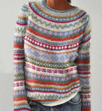Pull Femme Col Rond Multicolore Ample Tendance