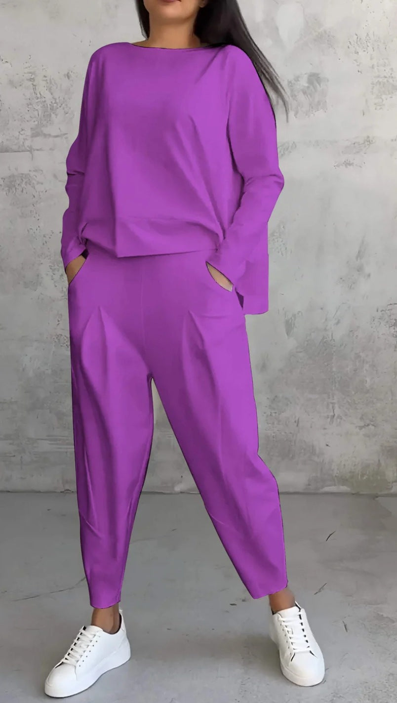 Ensemble Pull Femme Col Rond Ample Et Irrégulier À Manches Longues