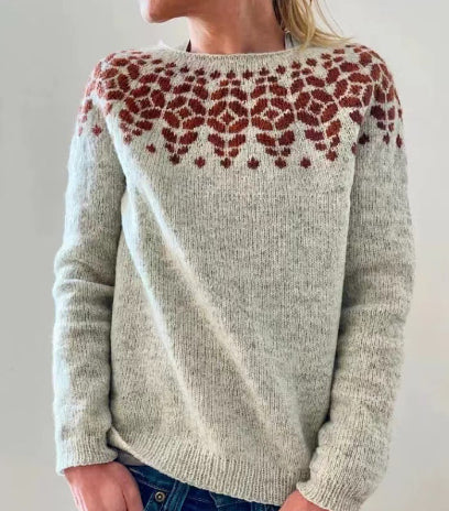 Pull en maille décontracté ample à col rond multicolore pour femme