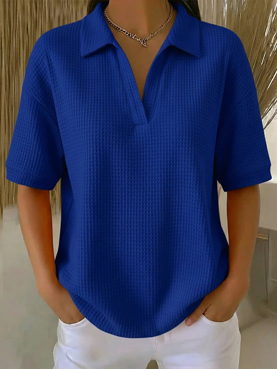 Haut pull ample en tricot gaufré uni col en V