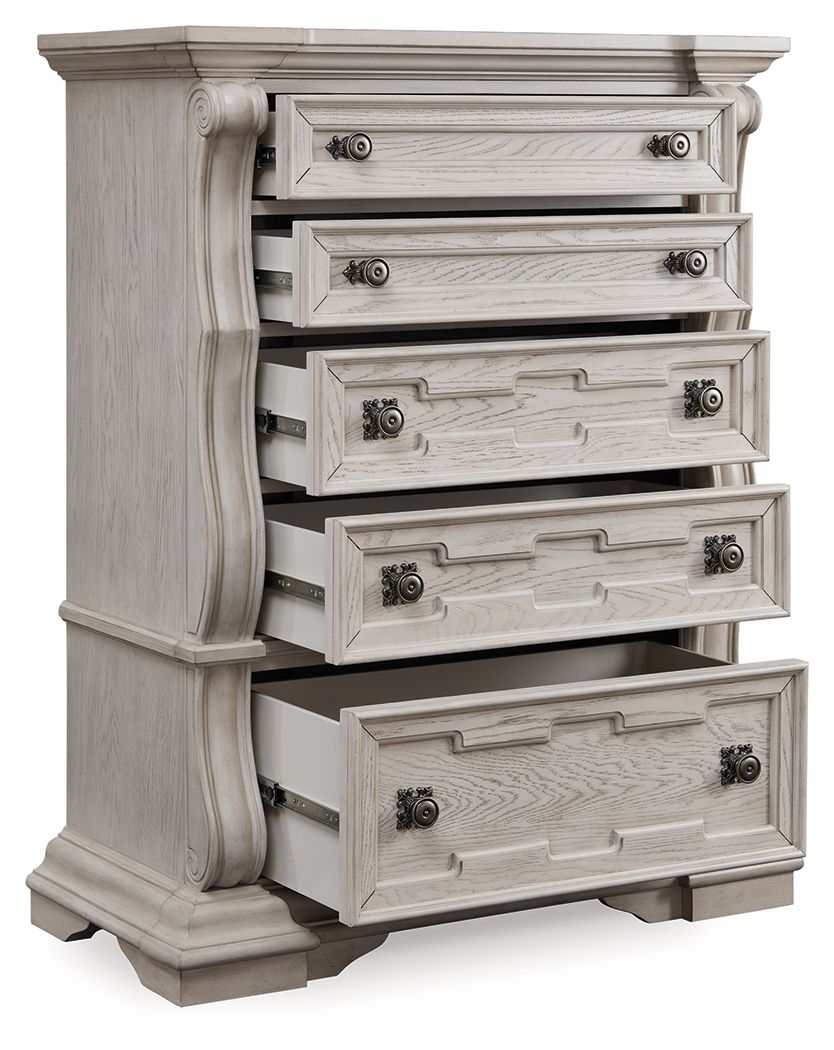 Antigua White 5 Drawer Chest with Bronze Hardware-1