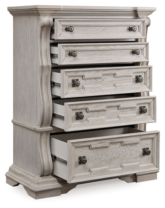 Antigua White 5 Drawer Chest with Bronze Hardware-1