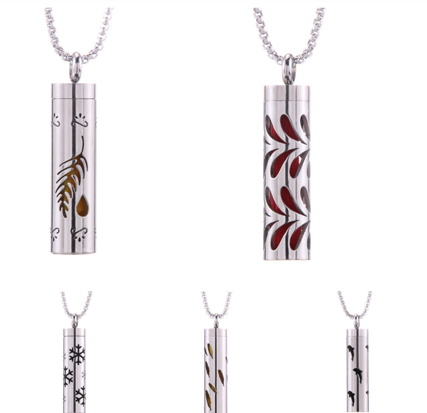 Pendentif diffuseur d'huiles essentielles cylindrique en acier inoxydable