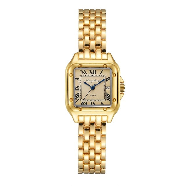 Montre à Quartz de Couple Simple Carrée en Acier Inoxydable Tendance