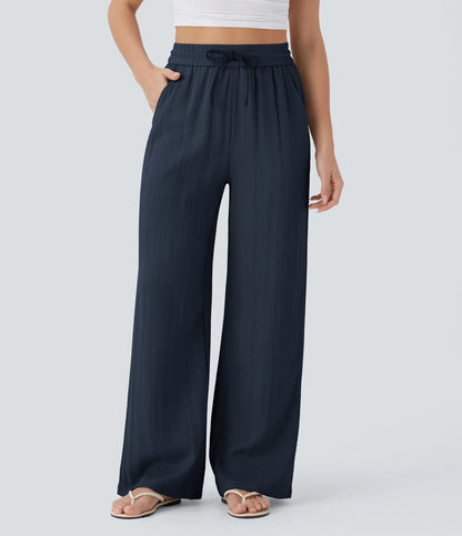 Pantalon décontracté large à cordon de serrage de couleur unie pour femme