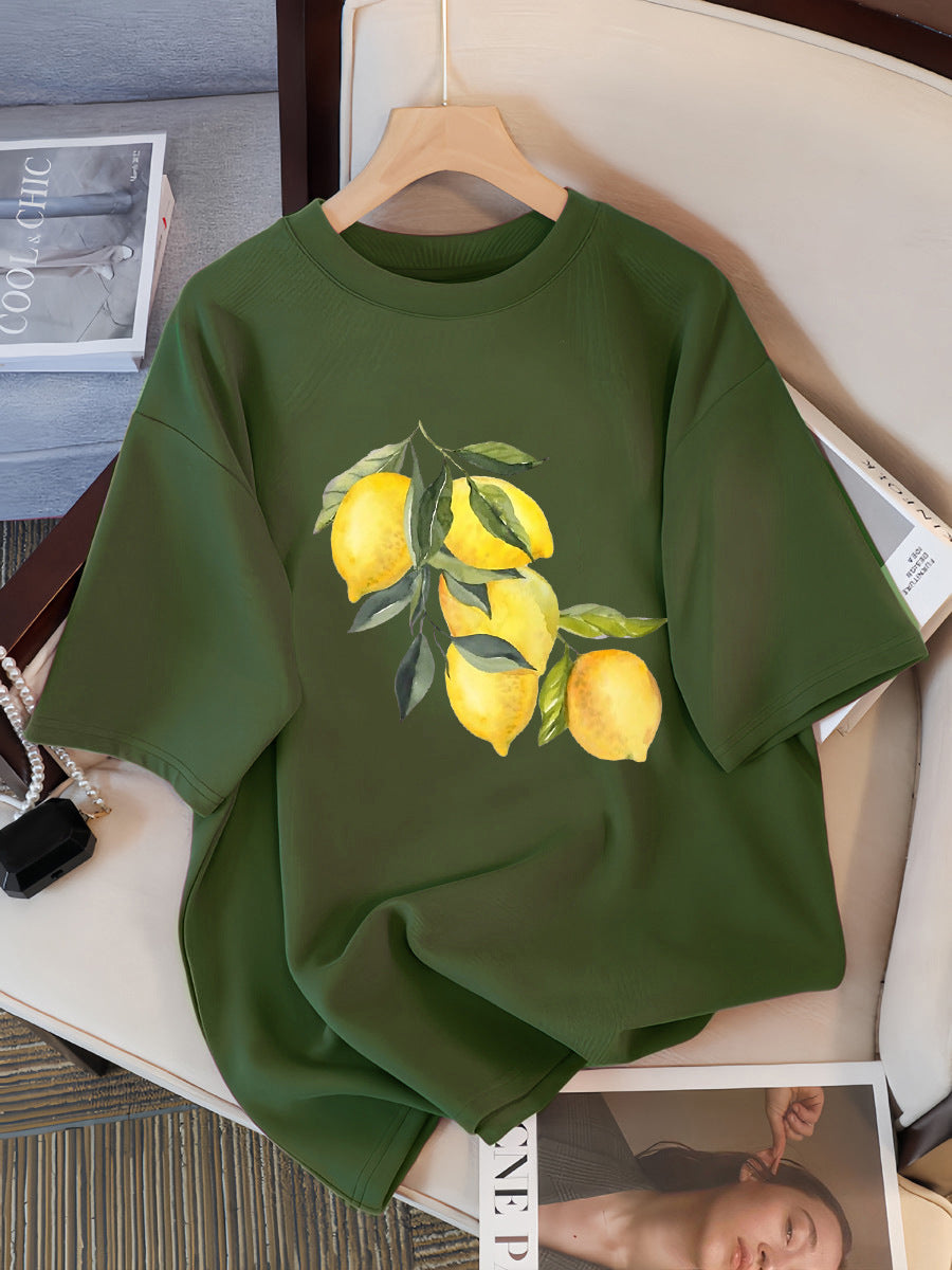 Camisetas con estampado creativo de limón para mujer, tops informales suaves a la moda