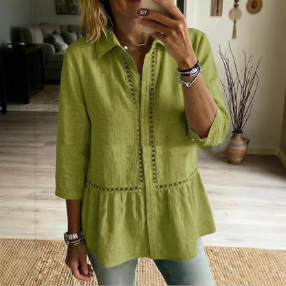 Chemise en coton-lin à motifs floraux tissés et patchwork