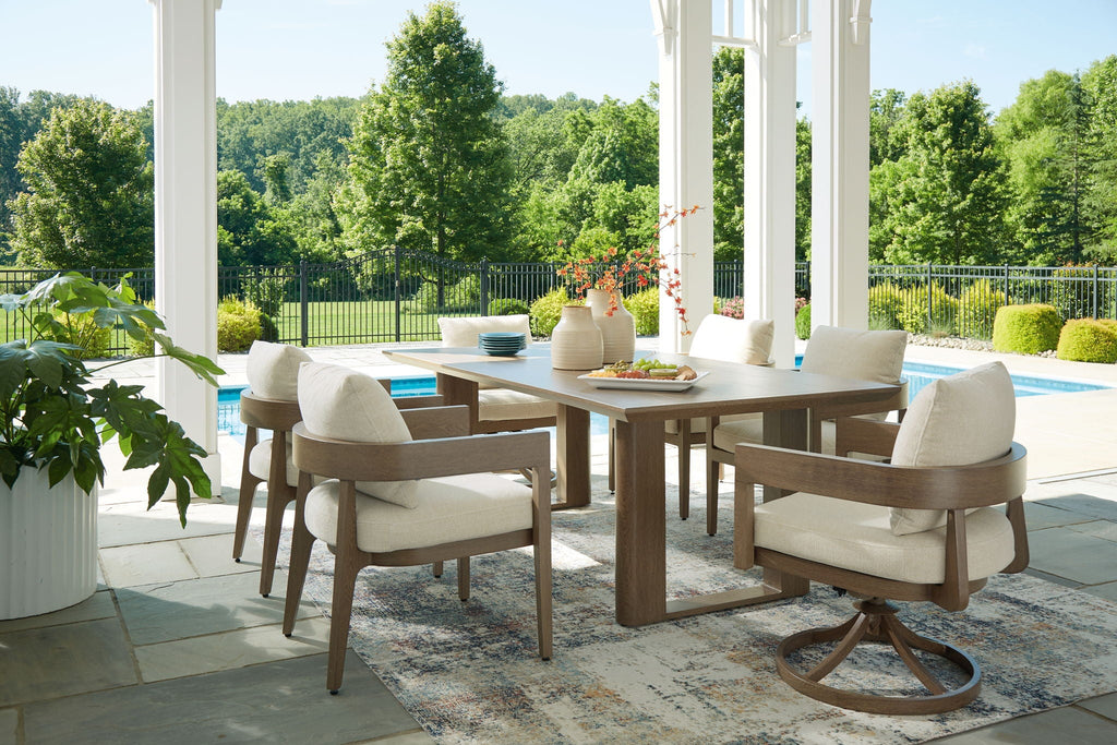 Dark Brown 7-Piece Outdoor Dining Set with Rectangular Table and Arm Chairs-0