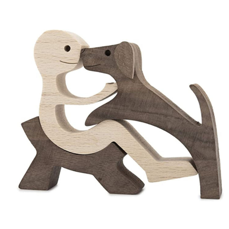 Adorno de Perro en Madera DIY Figura Escultura Decoración del Hogar Un Hombre Un Perro Escultura de Madera Regalos de Navidad Modelo Decorativo