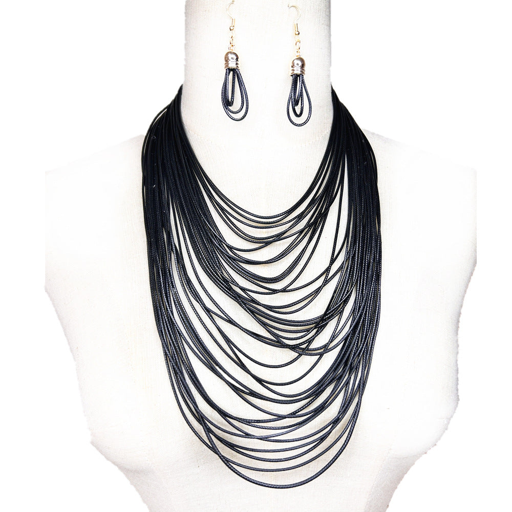 Ensemble collier gland multi-couches en cordon ciré