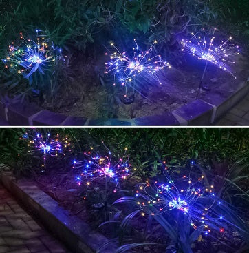 Nueva Púa de Tierra Luz Solar Fuegos Artificiales Luz LED Cadena de Alambre de Cobre Decoración de Jardín Exterior Luces de Estrella Luces de Navidad